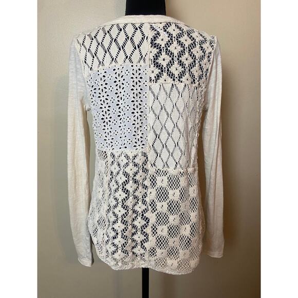 Free People Patches of Lace Henley Top Cream Size Small Shirt Long Sleeve Blouse - Picture 3 of 6